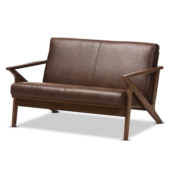 Baxton Studio Bianca Walnut Wood Dark Brown Distressed Faux Leather 2-Seater 140-7545 - main